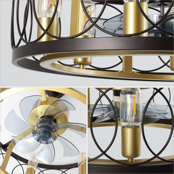 Celeste 21.6" 6-Light Industrial Farmhouse 6-Speed Metal Mobile-App/Remote-Controlled Caged LED Ceiling Fan - JONATHAN Y